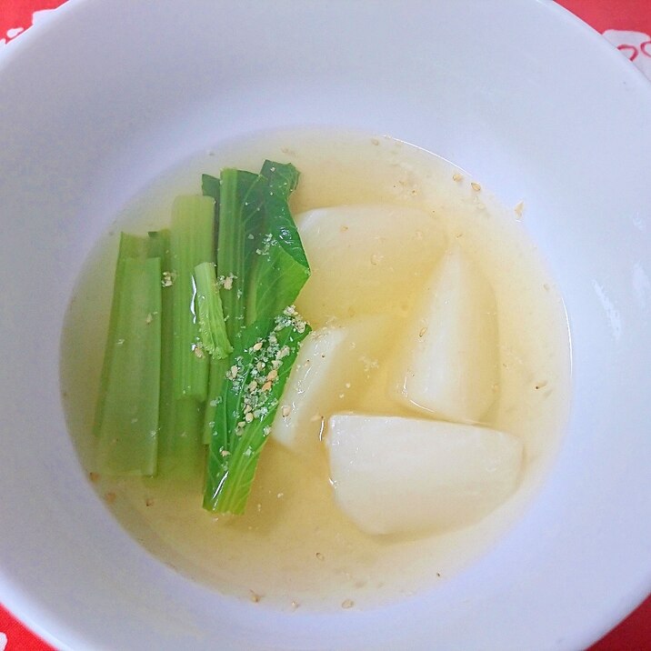 余熱で調理～蕪と小松菜の吸い物